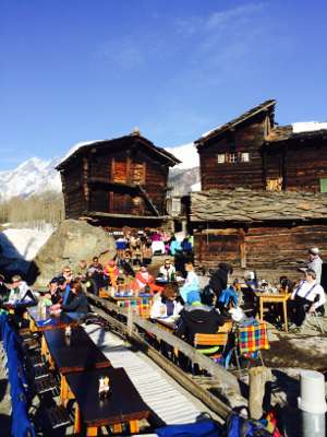 Tables are mostly outside at Zum See in the Swiss Alps.