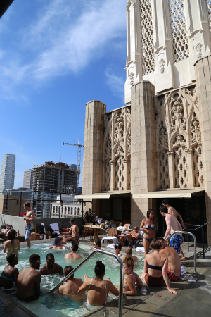 The Ace Hotel rooftop gets crowded on weekends.