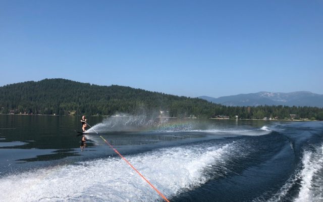 Image of Casey Hatfield-Chiotti water skiing on Lake Pend Oreille in Northern Idaho