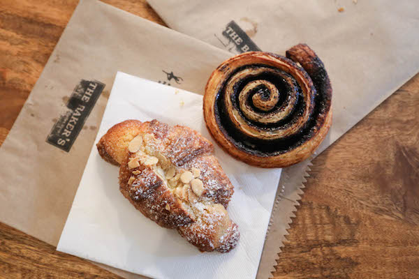 Almond croissant and chocolate snail.