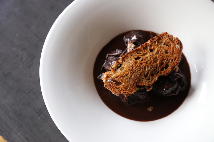 Image of the boeuf bourguignon served at Caves Madeleine in Burgundy.